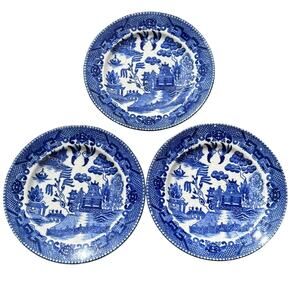 Blue Willow SM Plates (3) Occupied Japan 7” Blue & WHITE Transferware Farmhouse